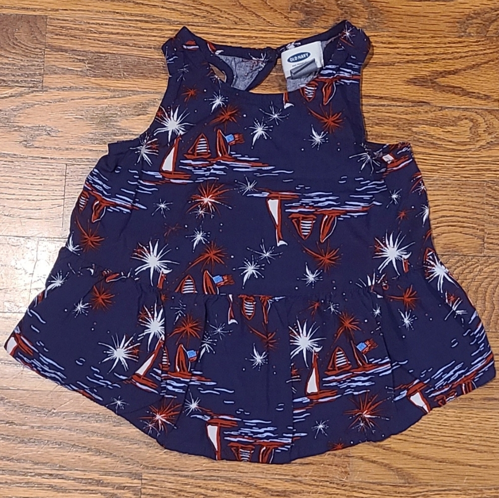 Old Navy Patriotic Nautical Blue and Red Tank Top Size 18-24M